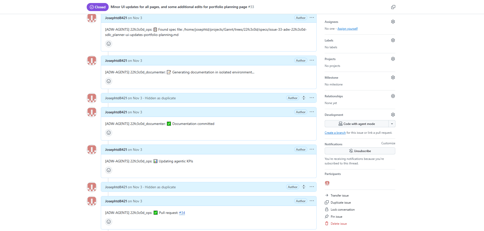 ADW System GitHub Integration showing autonomous agents